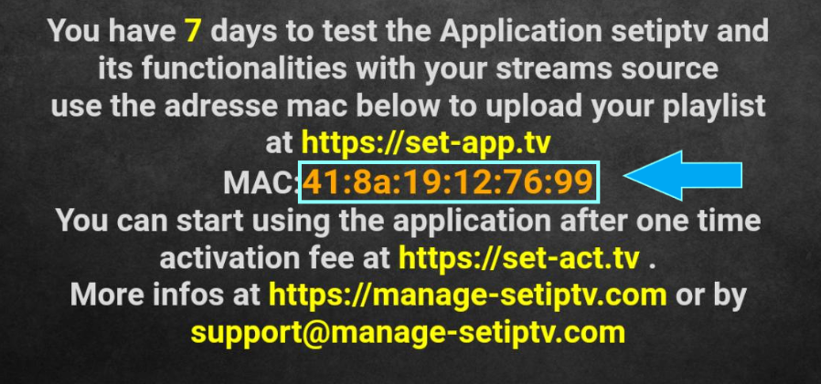 adresse mac pour SET IPTV